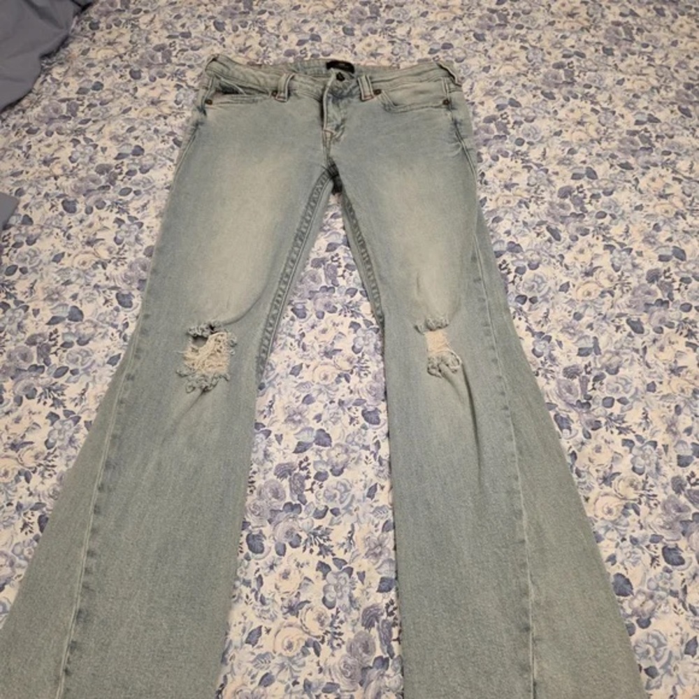 Light Wash Distressed Women's Flared Jeans